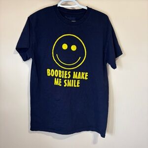 Spencer's Men’s Medium Navy Blue Tee with Yellow Smile Graphic